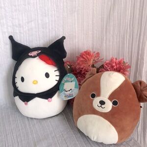 SQUISHMALLOWS lot of 2 HELLO KITTY wearing Kuromi hoodie & BERNIE St Bernard dog
